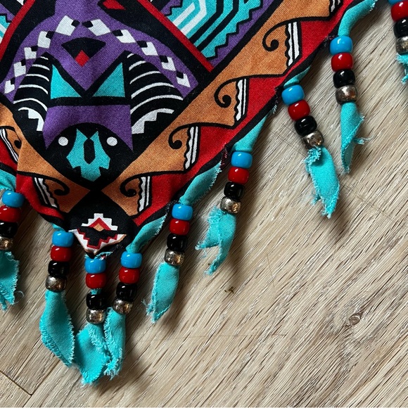 Vintage 80s Beaded Southwestern Boho Bandana - Picture 2 of 6